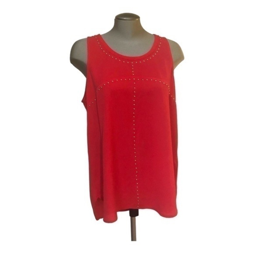 Michael Kors Sleeveless Blouse Sheer Gold Metal  Studs Coral